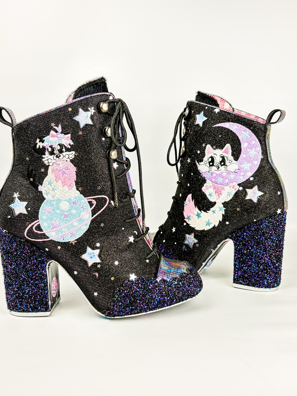 Irregular Choice Felicette Cat Moon Glitter Boots | Rare | EU 40